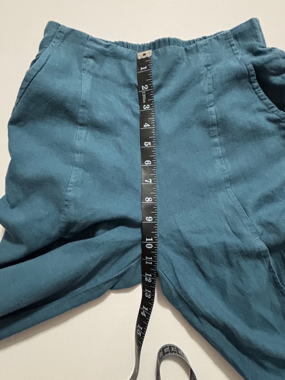 H/G Linen Blend Split Leg Culotte Pants Wide Leg Gaucho Pockets Blue S - Picture 10 of 10
